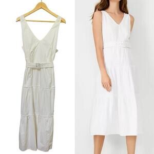 Ann Taylor Tiered Belted Midi Dress Size‎ 14 White Bridal Capsule Resortwear NWT